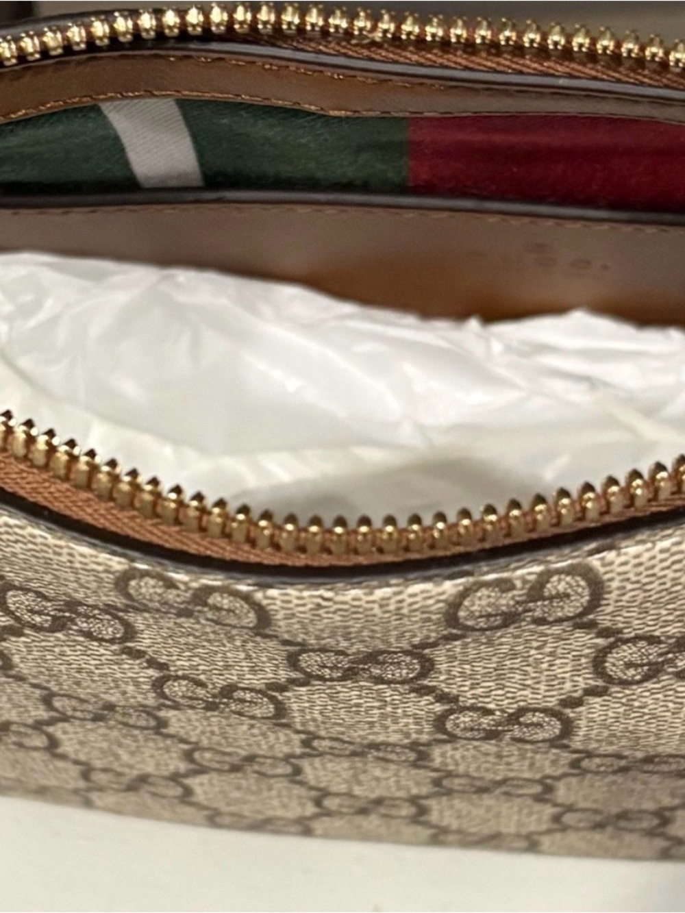 Gucci Beige and Brown GG Canvas Shoulder Bag with Leather Trim - Picture 6 of 6